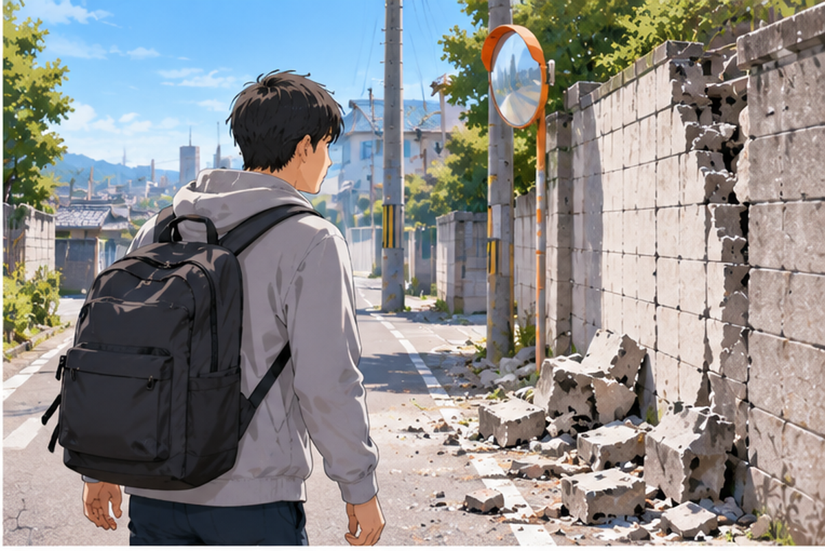 壊れたブロック塀などの危険から離れるイメージ