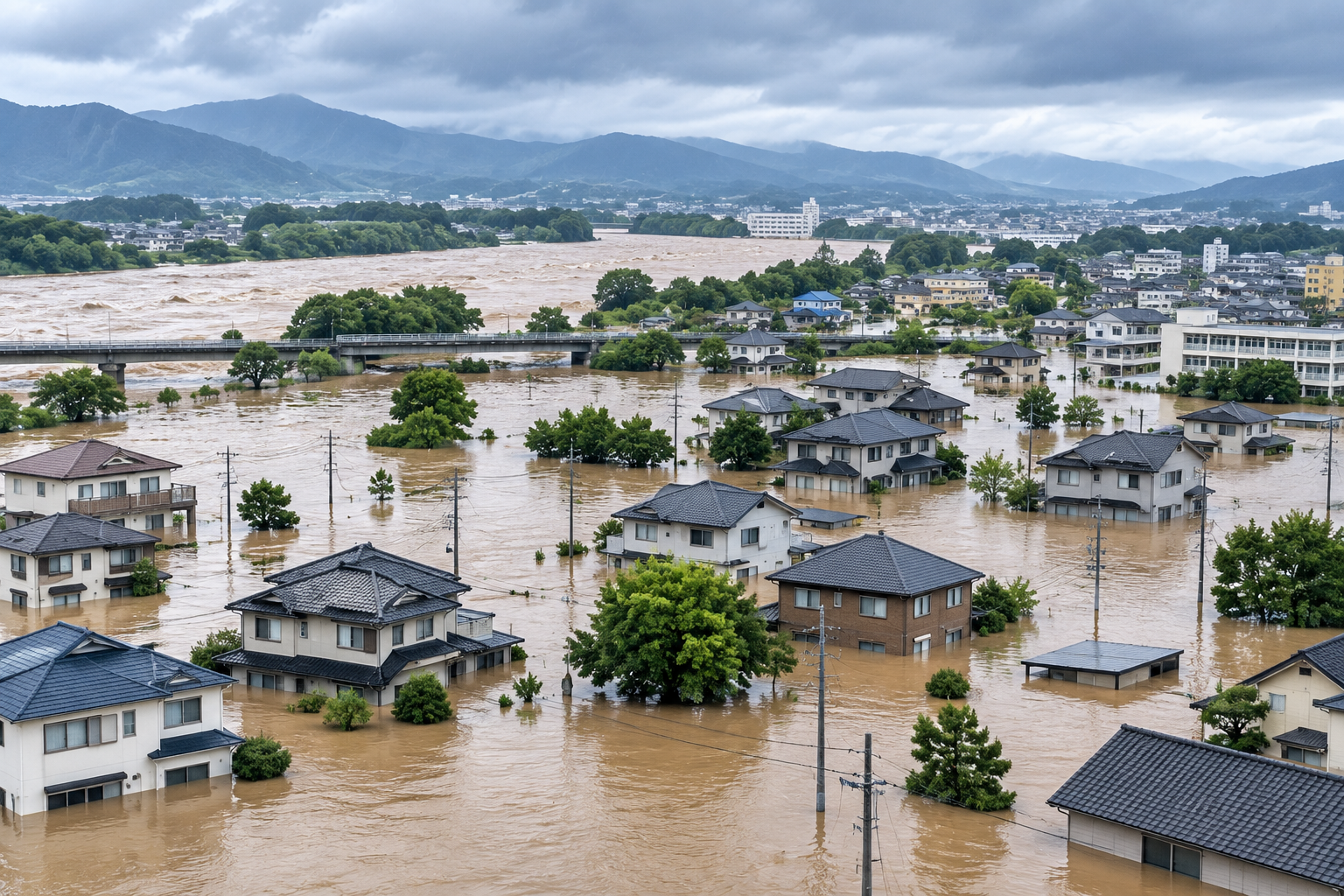 洪水により住宅地が浸水しているイメージ