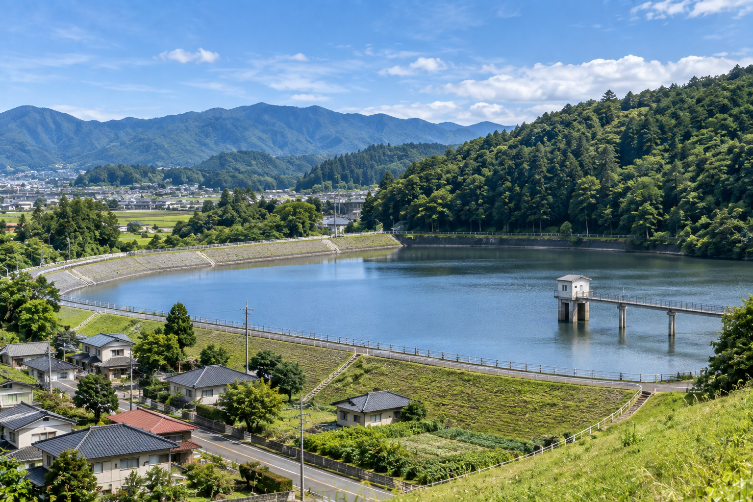 ため池と周辺の住宅地のイメージ