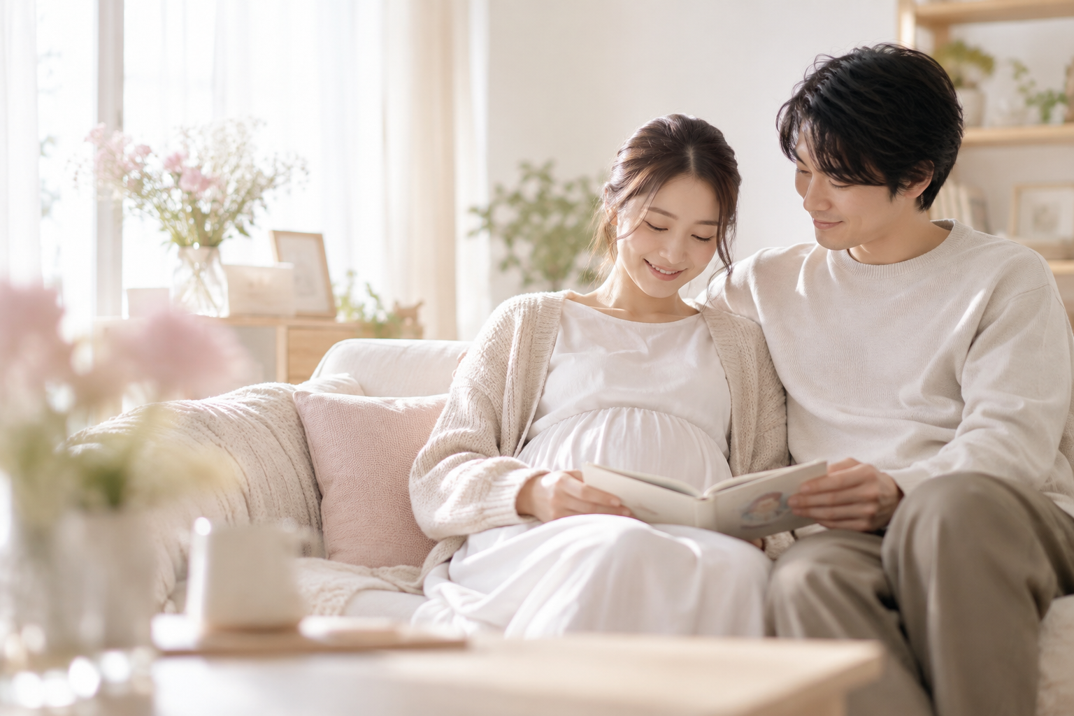 妊娠中の女性がパートナーと穏やかに過ごしているイメージ