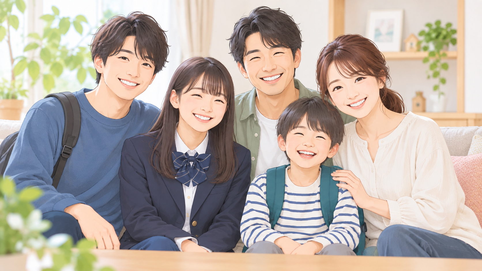 年齢の異なる子どもたちと保護者が一緒に過ごす家族のイメージ