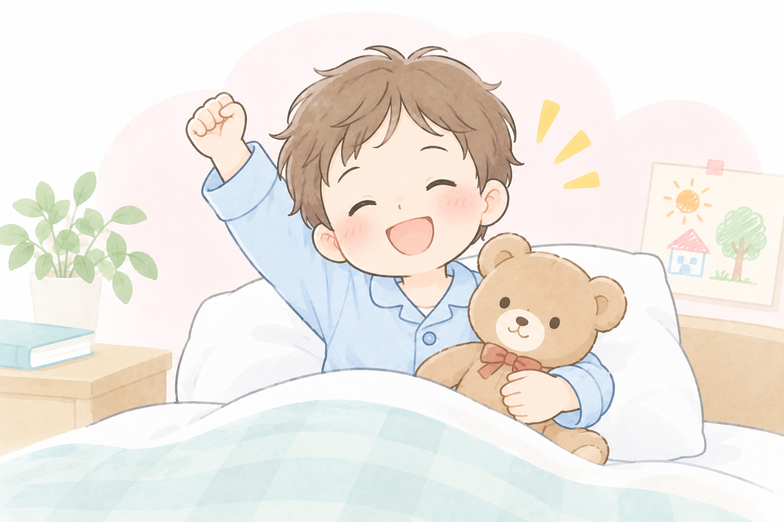 病気から回復し元気が戻ってきた子どものイラスト