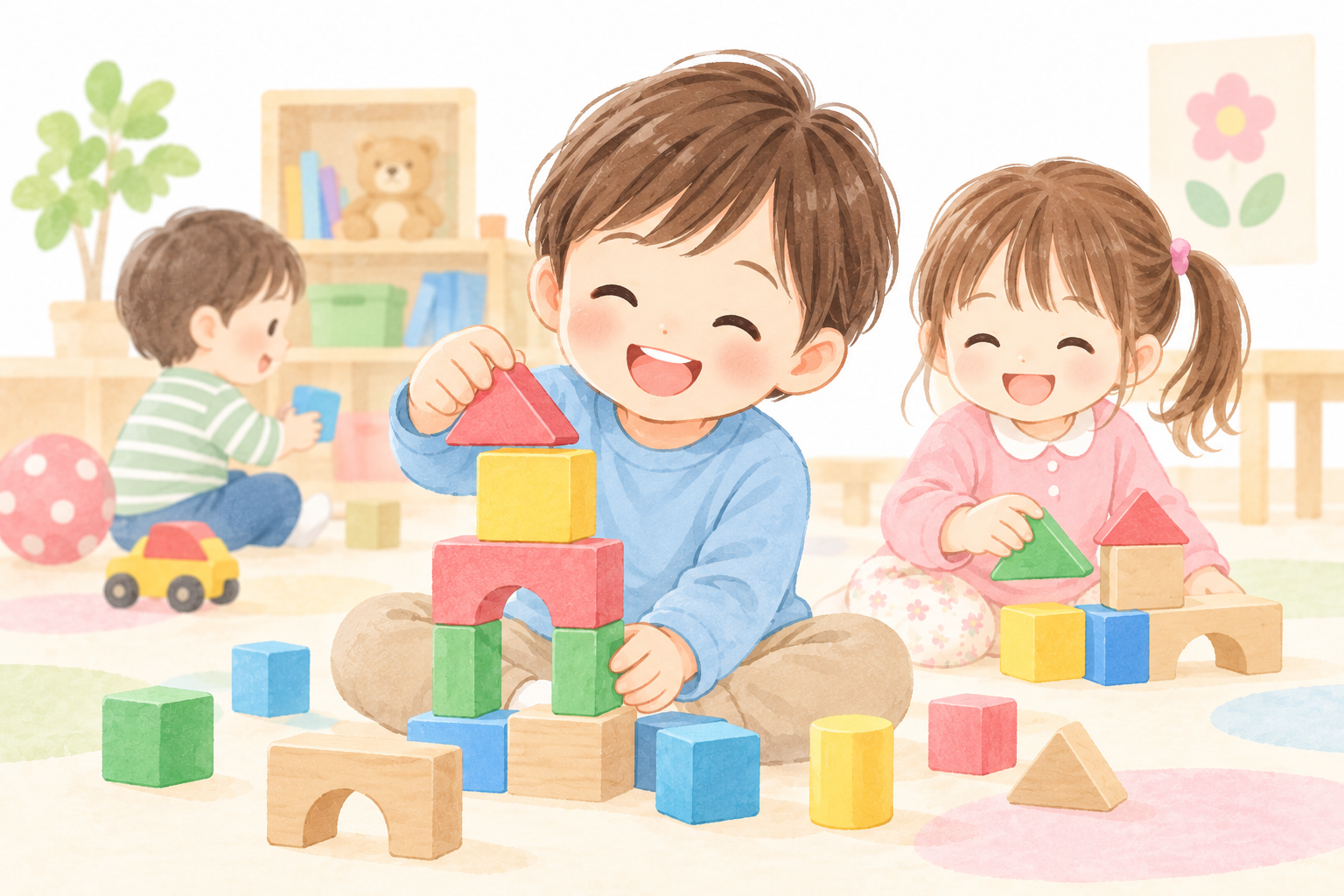 こども園で遊ぶ子どもたちのイラスト