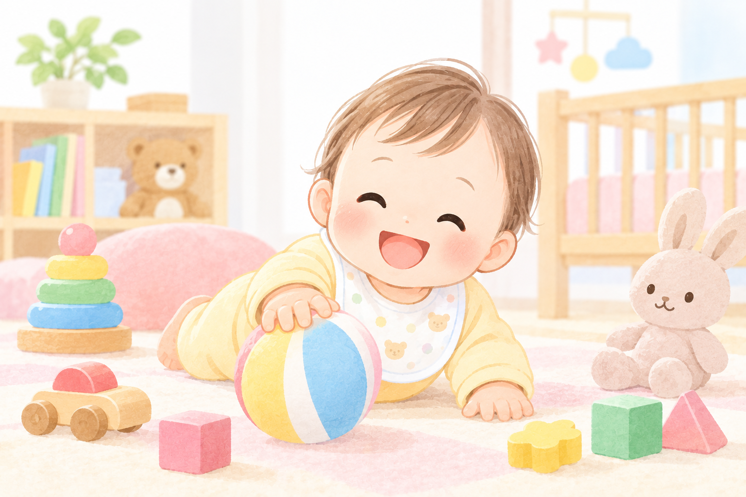 乳児が保育室で遊ぶイラスト