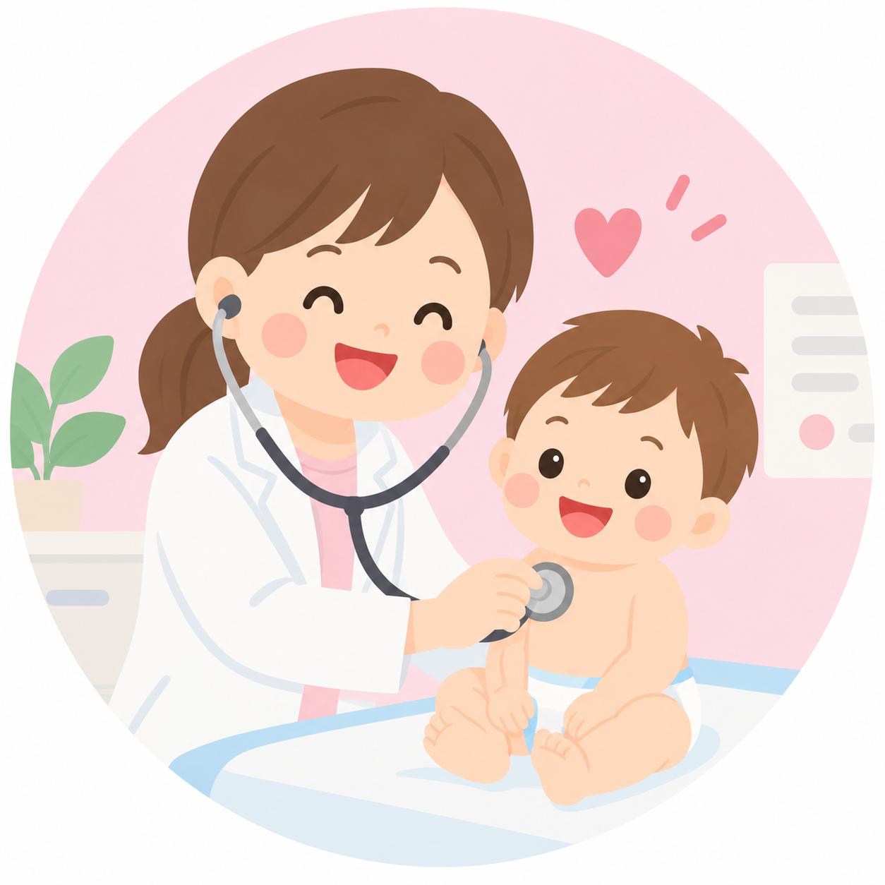 医師が赤ちゃんの健診を行うイラスト