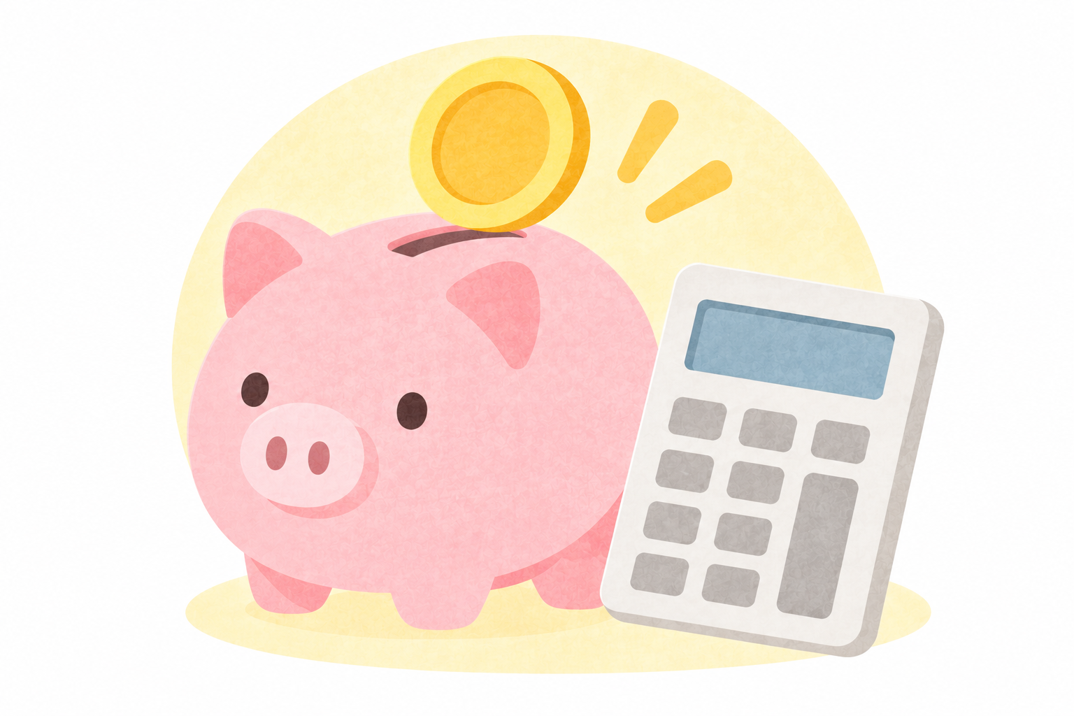こども園の費用を表す貯金箱と電卓のイラスト