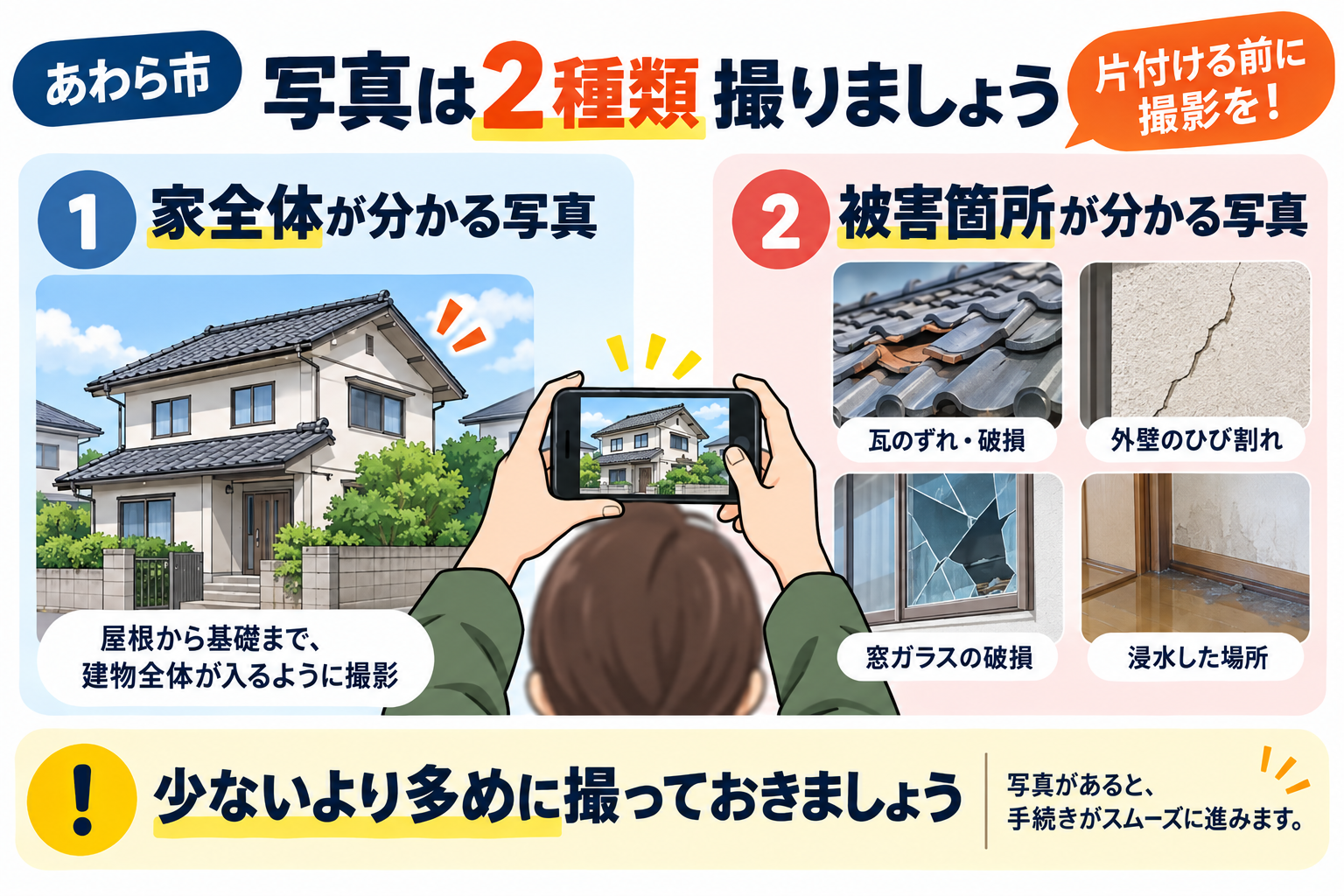罹災証明書の申請に備えた被害写真の撮影方法