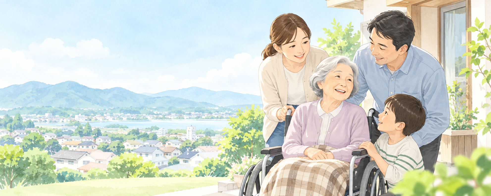 車いすを利用する家族に寄り添う家族のイメージ