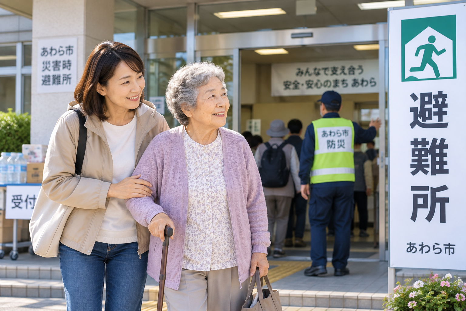 高齢の家族の移動に付き添うイメージ