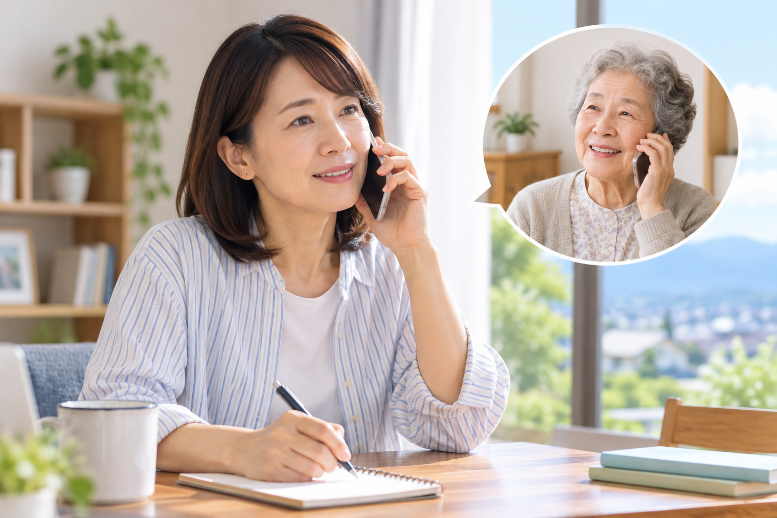 離れて暮らす親と電話で話す家族のイメージ