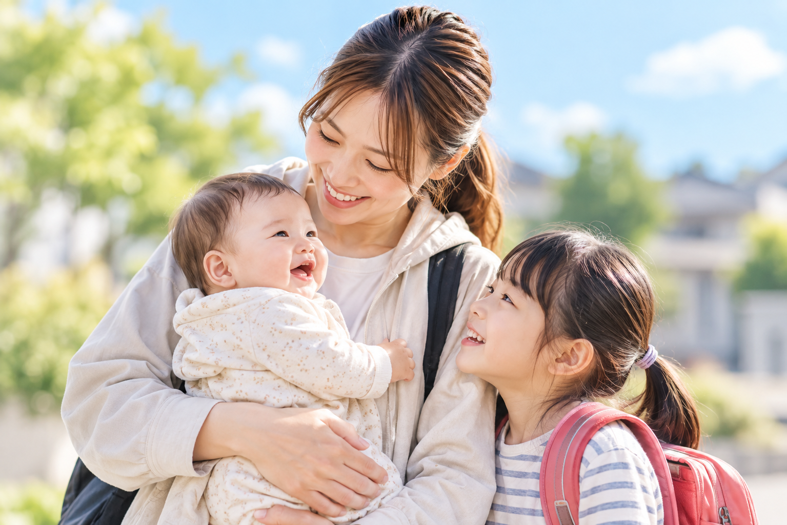 赤ちゃんと子どもと一緒に過ごす家族のイメージ