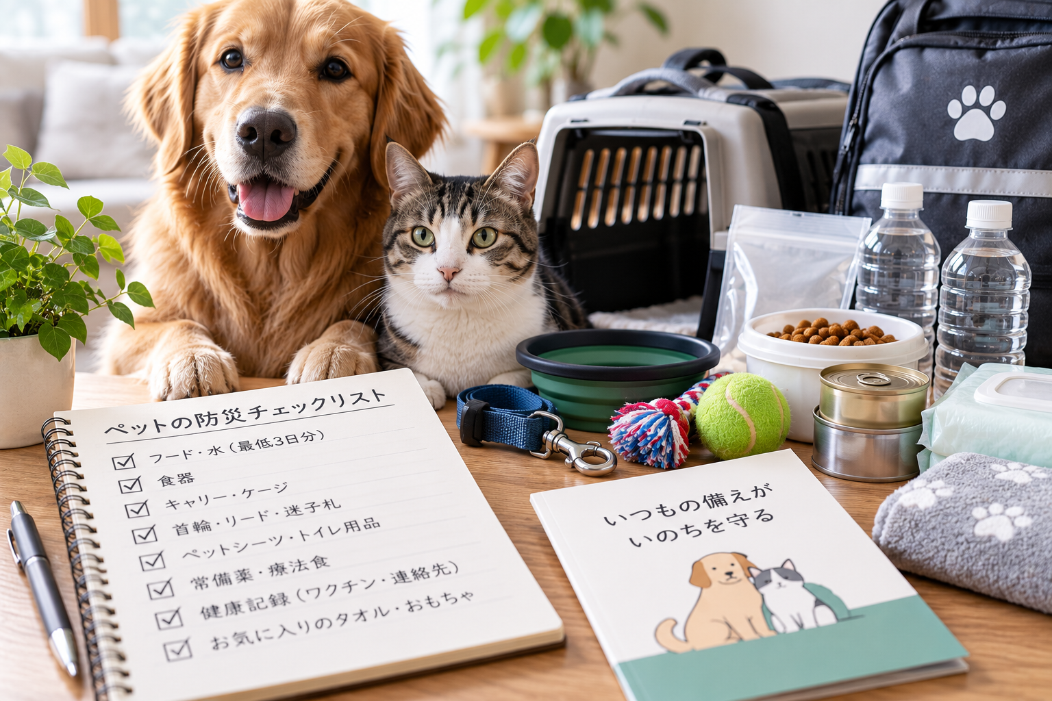 ペットと避難するときに持ち出す用品のイメージ