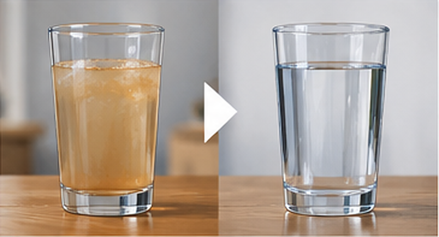 濁った水と透明な水を比較したイメージ