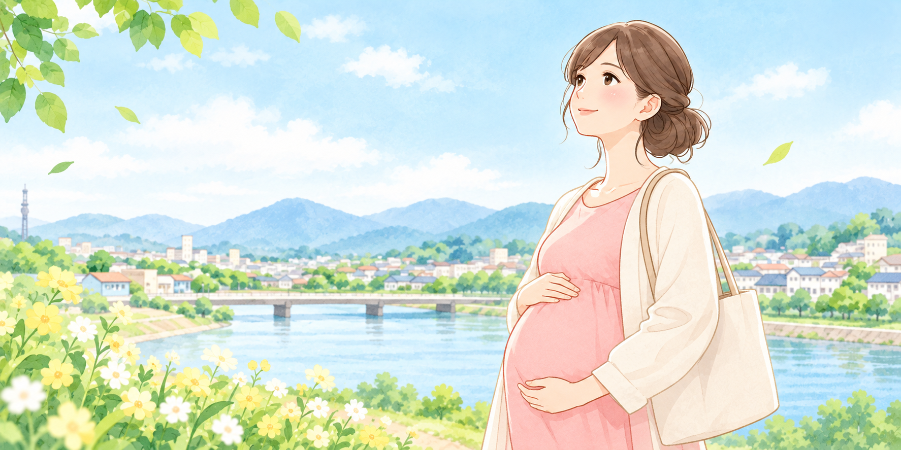 お腹に手を添える妊娠中の女性のイラスト