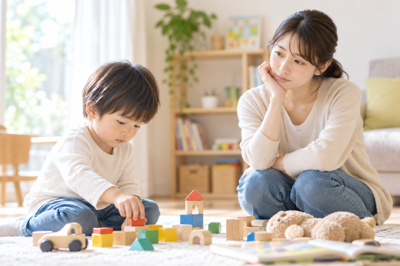 遊ぶ子どもの様子を穏やかに見守る保護者のイメージ