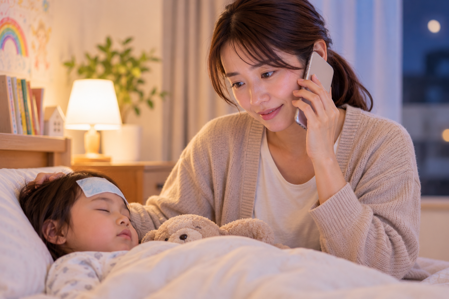 子どものそばで電話相談をする保護者のイメージ