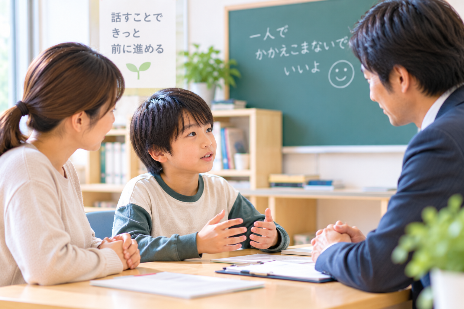 子どもが信頼できる大人に悩みを相談しているイメージ