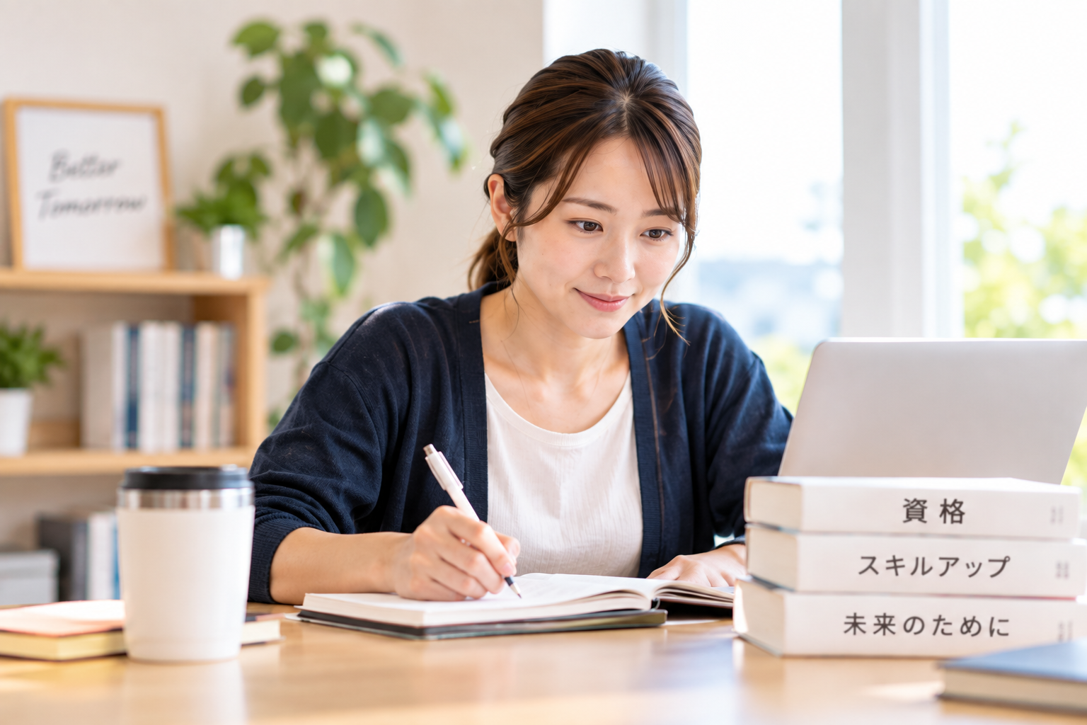 資格取得や仕事に向けて学ぶ保護者のイメージ