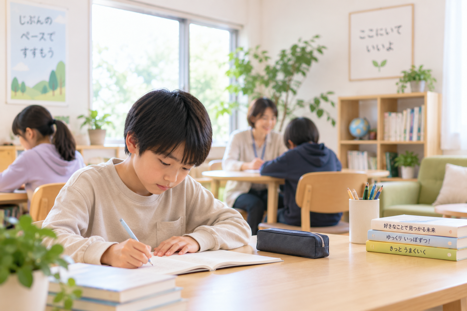 落ち着いた場所で自分のペースで学習しているイメージ