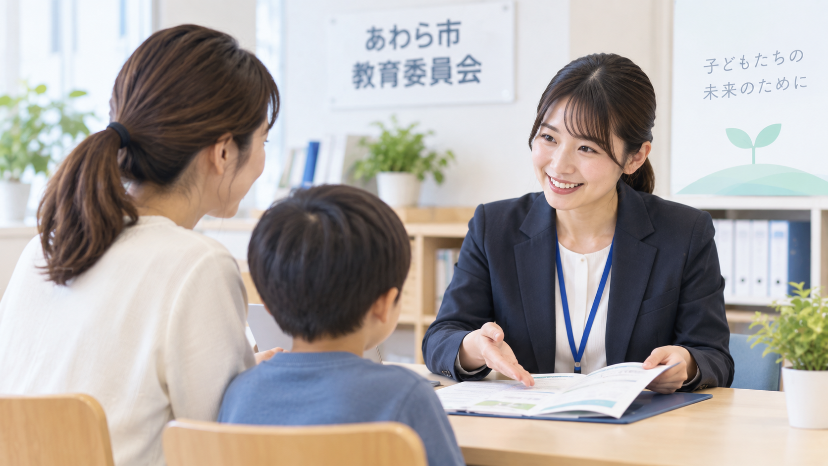 学校について教育担当者へ相談している親子のイメージ
