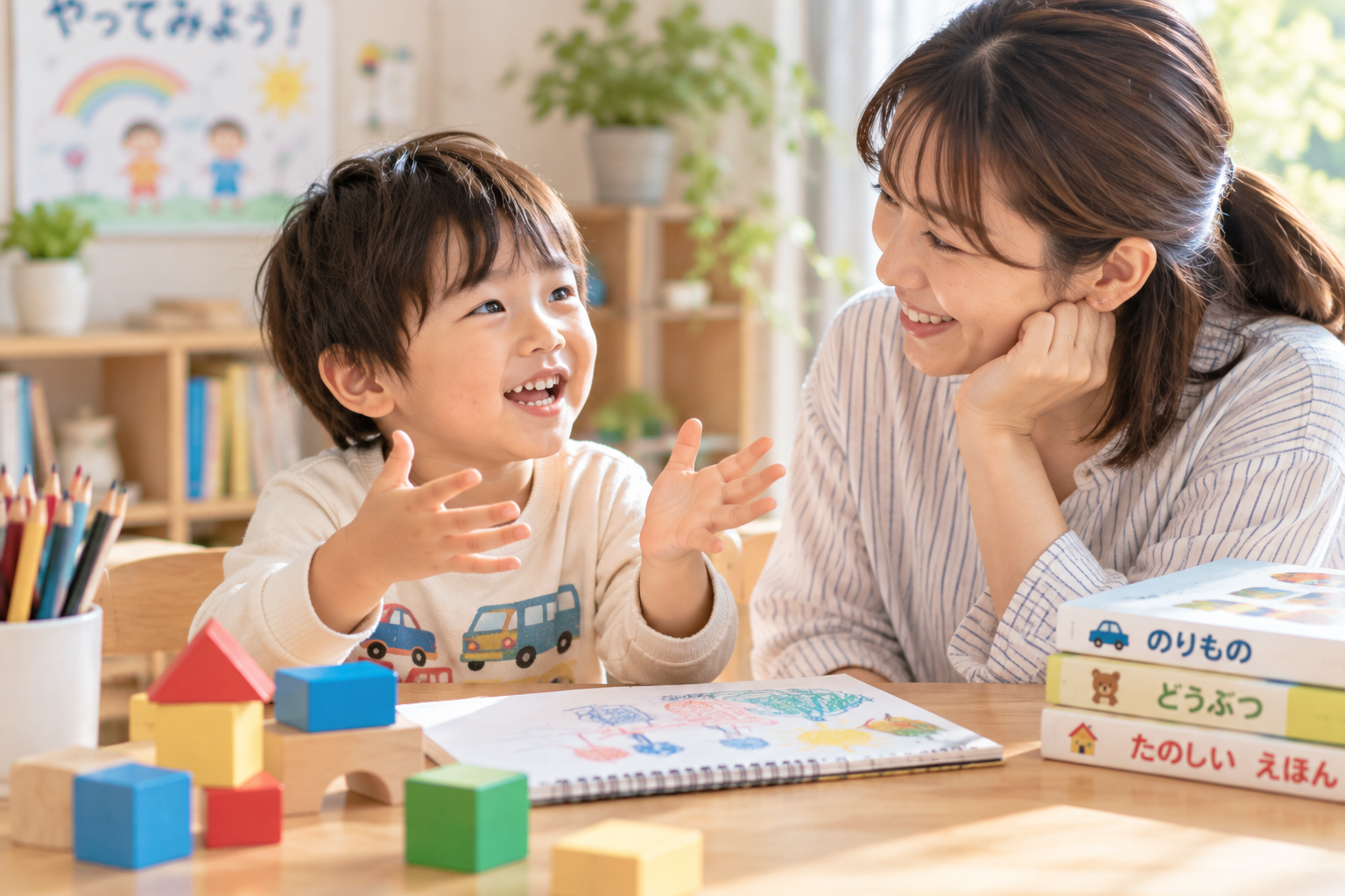保護者と会話しながら遊ぶ3〜5歳ごろの子どものイメージ
