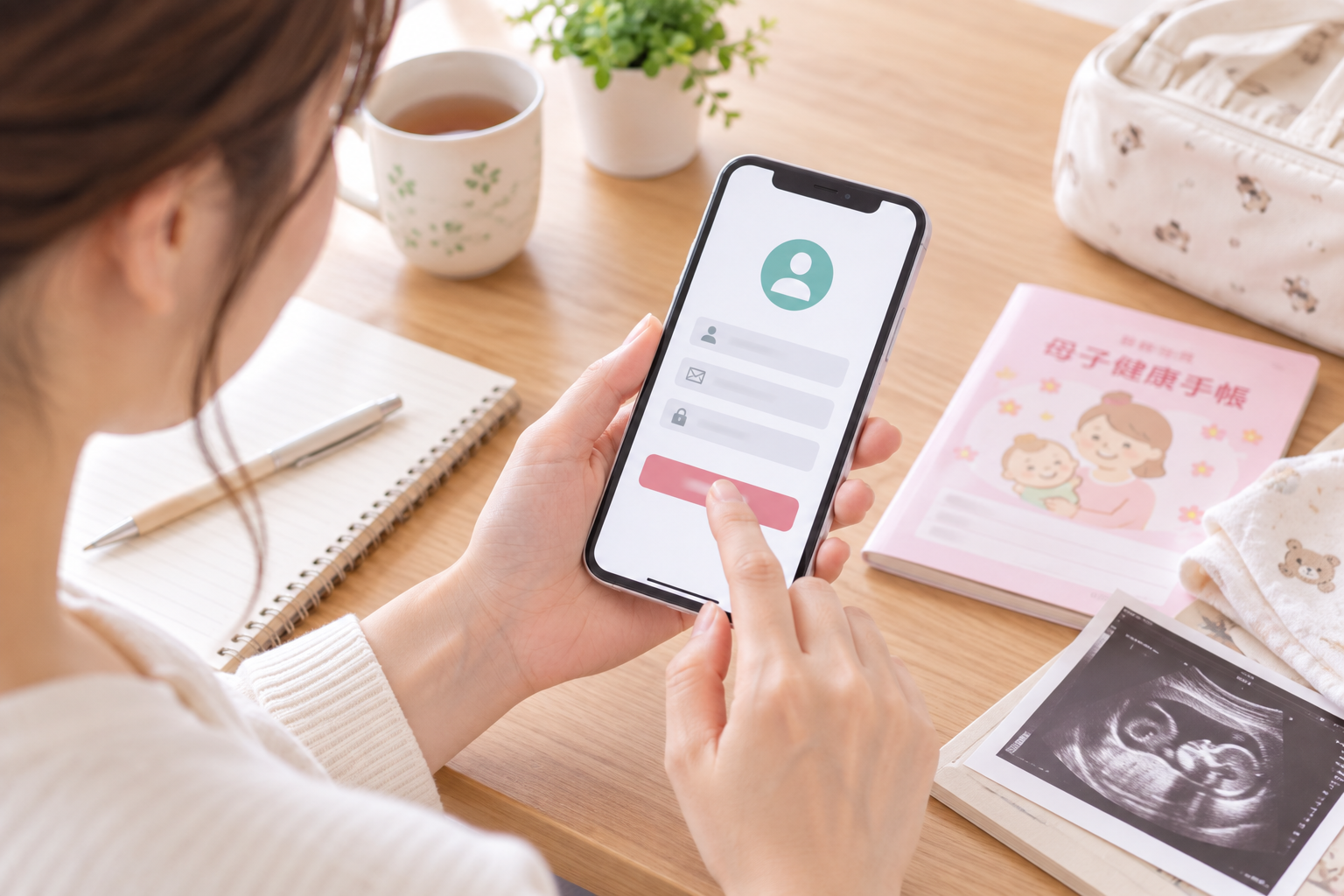 スマートフォンでオンライン相談の会員登録をするイメージ
