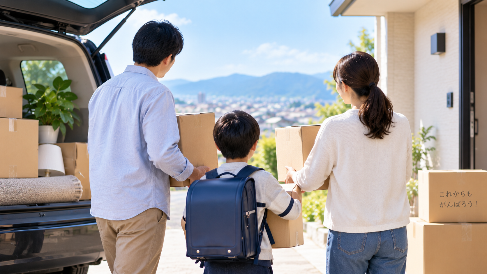 あわら市から市外へ転出する家族のイメージ