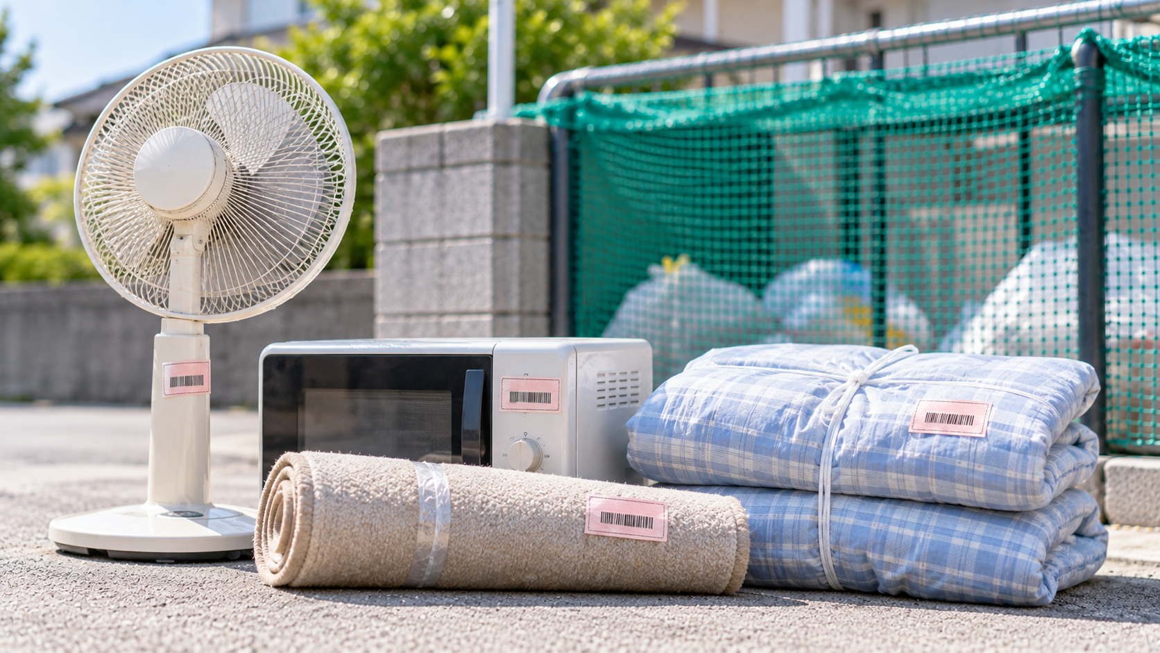 指定袋に入らない家庭用品にごみ収集券を貼るイメージ