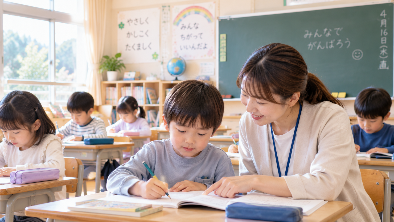 教室でそれぞれの学び方で授業に取り組む子どもたちのイメージ