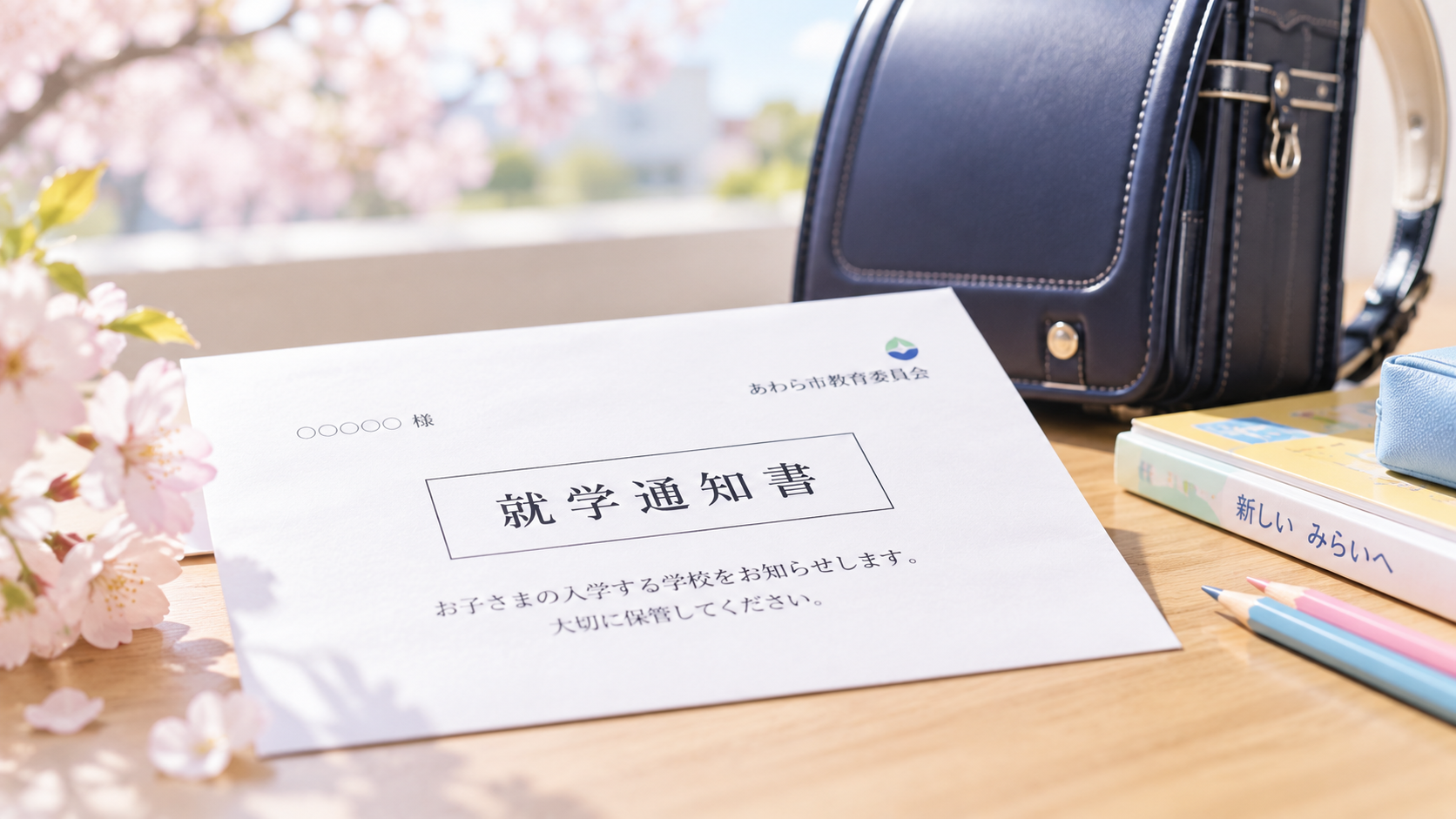 就学通知書とランドセルを表したイメージ