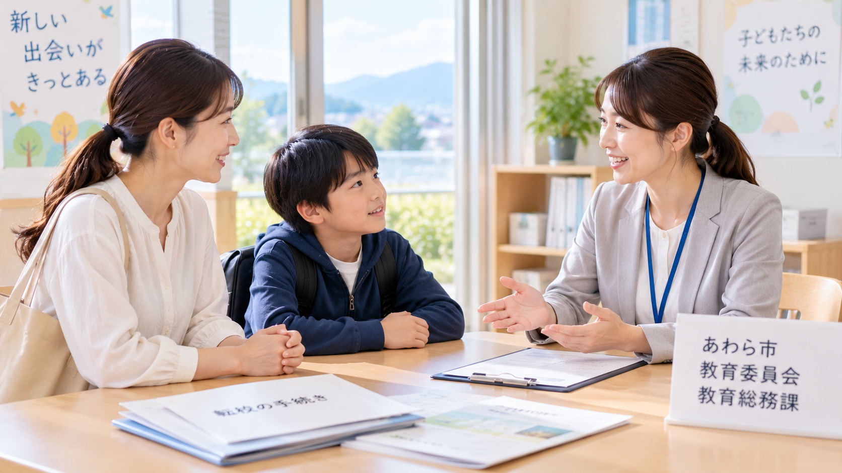 転校について保護者と子どもが相談しているイメージ