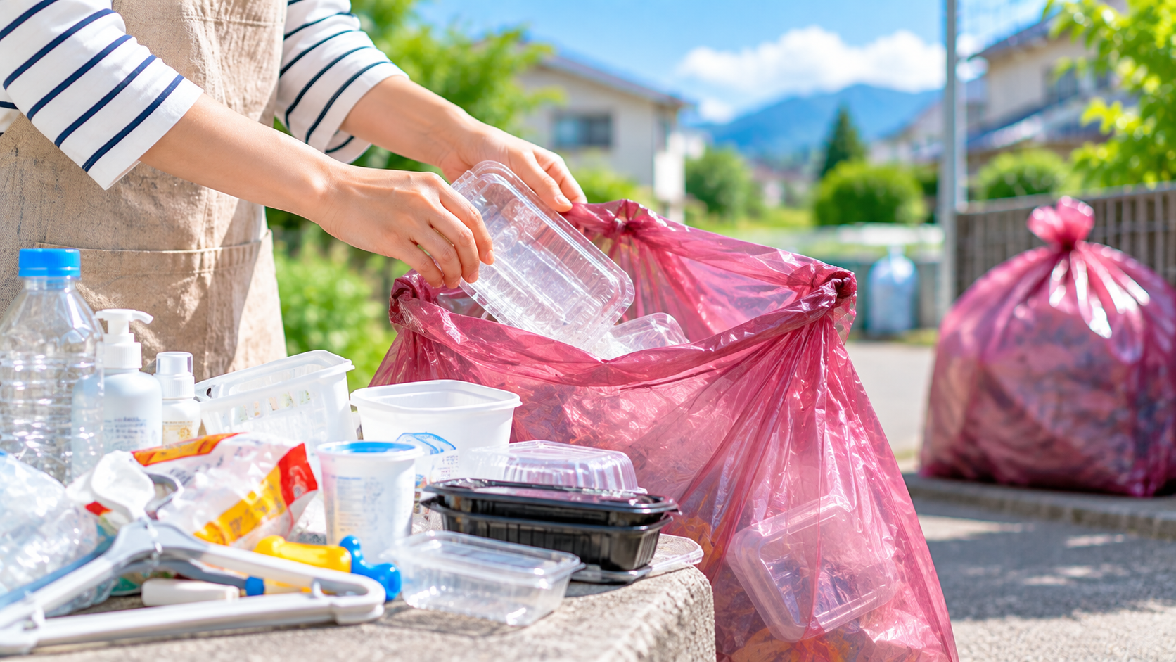 プラスチック製品を資源プラスチックの袋へ入れるイメージ