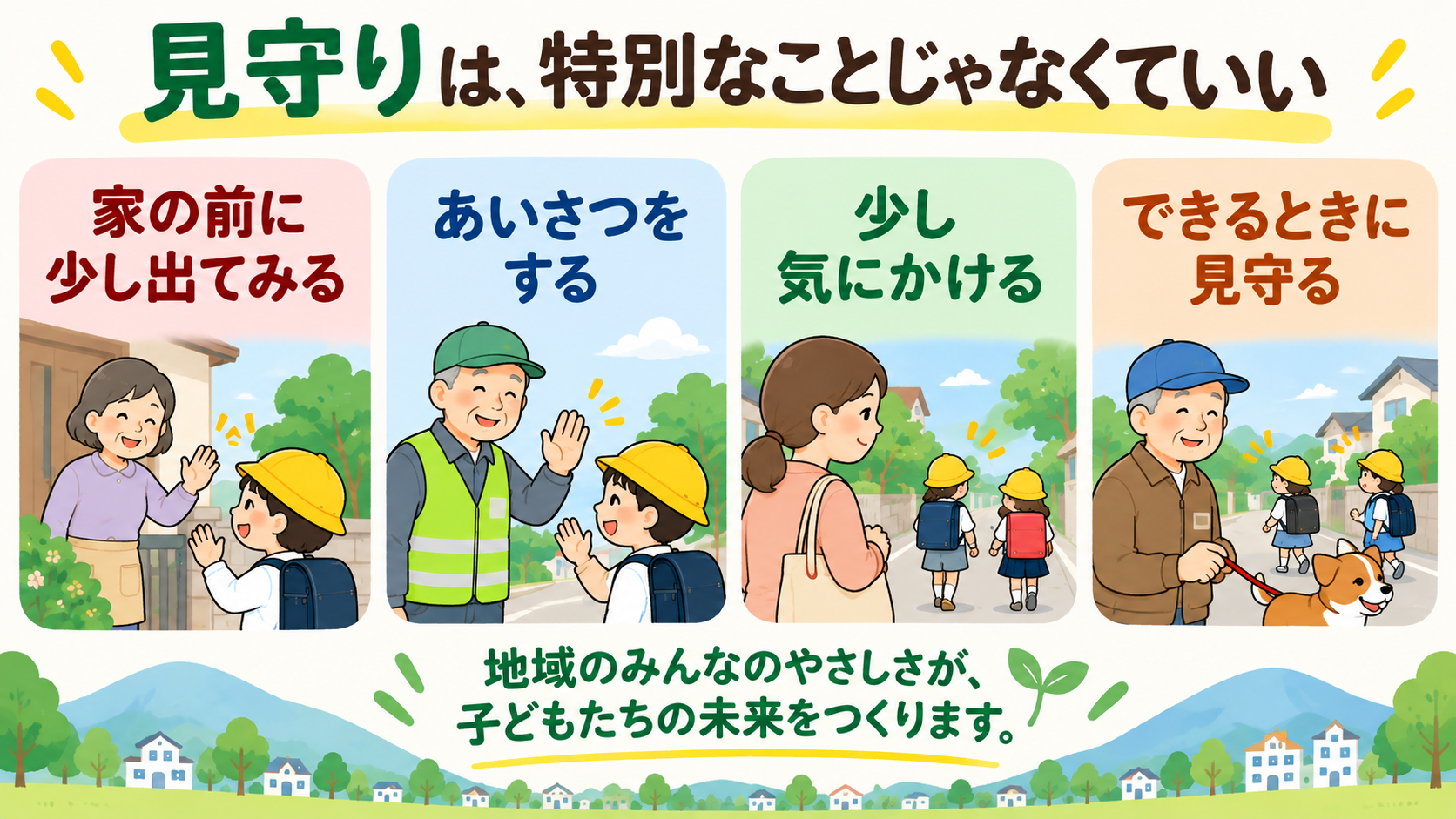 見守りは特別なことじゃなくていい。家の前に出る、あいさつをする、少し気にかける、できるときに見守る