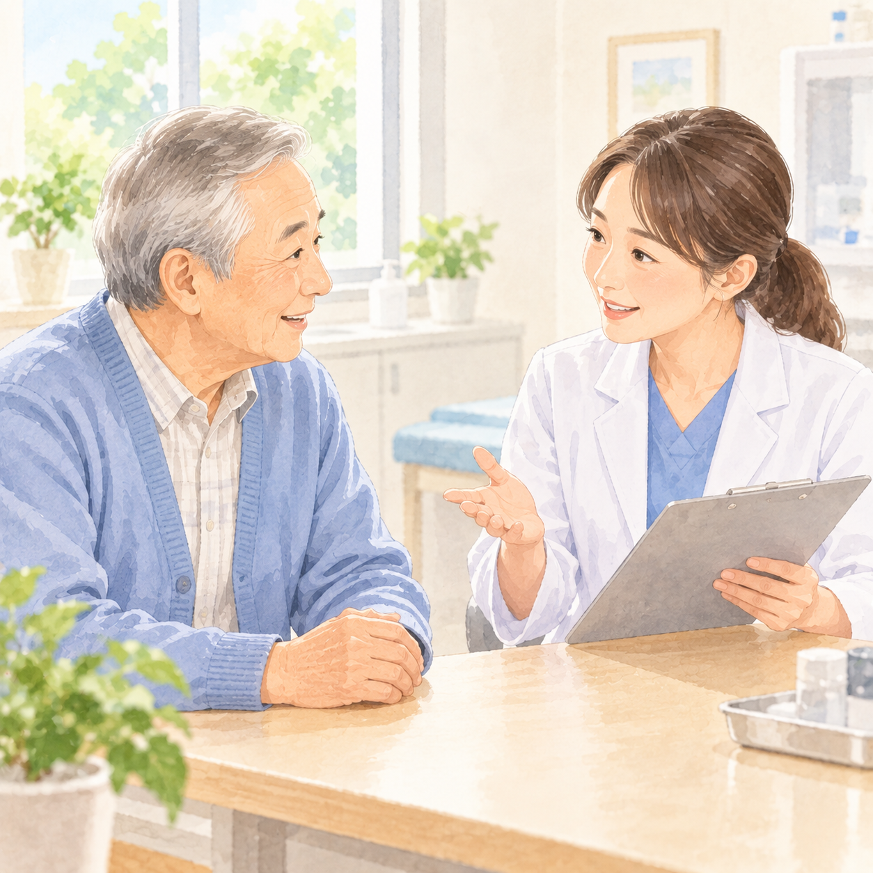 新型コロナワクチンについて医療スタッフに相談するイメージ